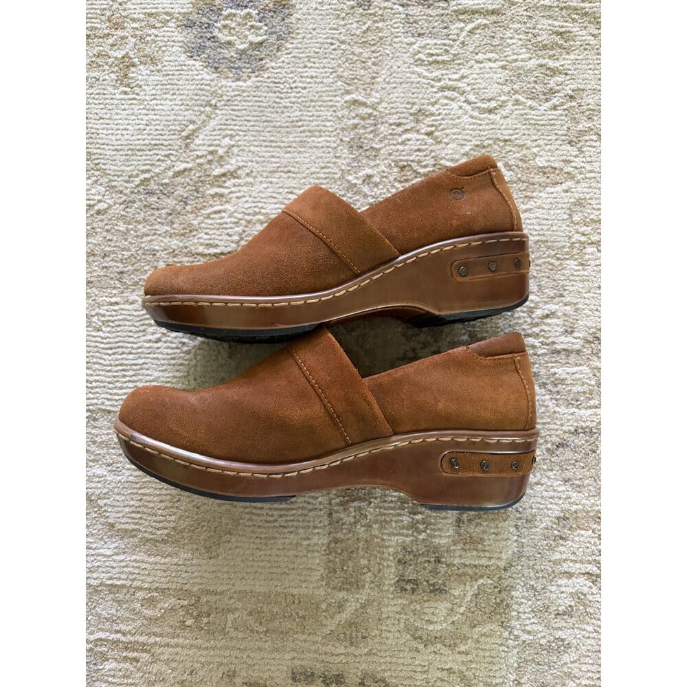 Born Bailie Brown/Tan Suede Slip-on Casual Work Business Clogs - Picture 2 of 7